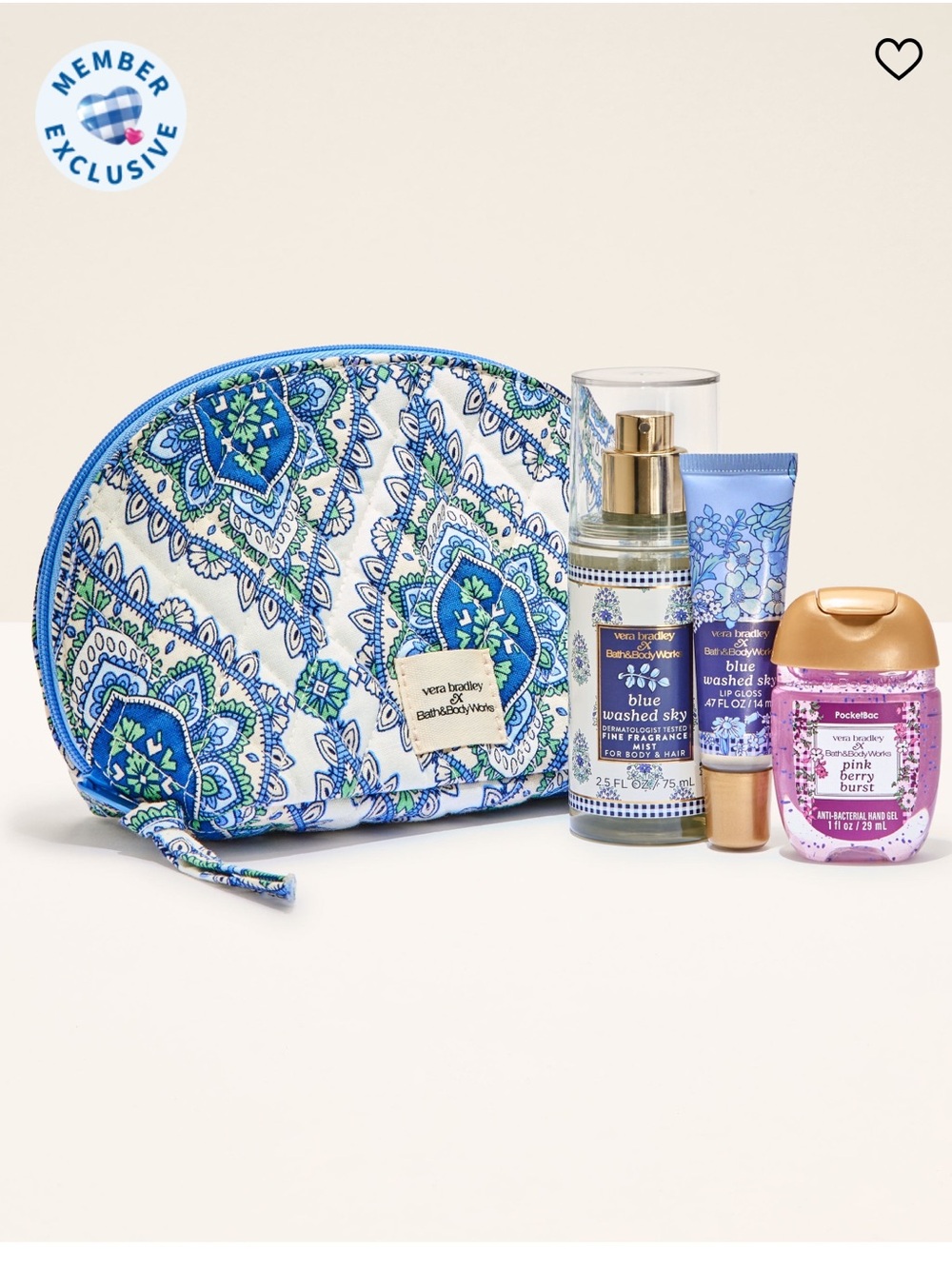 Vera Bradley Blue Paisley Cosmetic Pouch with Floral Accent